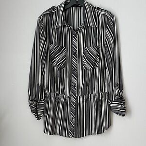 Notations Black and White Striped Women's Top size M